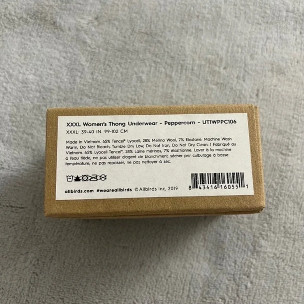 NWT allbirds Trino Thong Underwear Panties XXXL Peppercorn Wool Blend‎